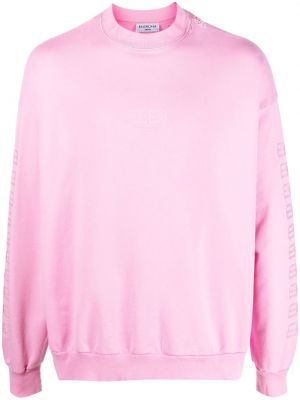 Haftowane długi sweter bawełniane z długim rękawem Balenciaga - różowy