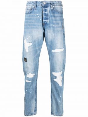Skinny fit džinsai su įbrėžimais slim fit Evisu mėlyna
