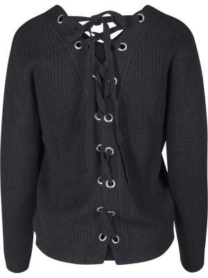 Čipkovaný šnurovací sveter Uc Ladies čierna