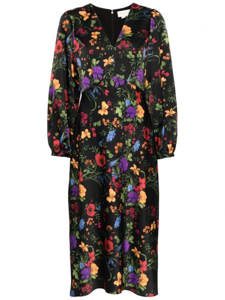 Midi haljina s cvjetnim printom s printom Sachin & Babi crna