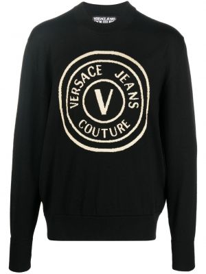 Raštuotas vilnonis megztinis Versace Jeans Couture juoda
