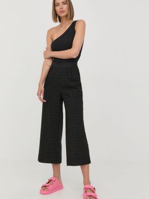 Karl Lagerfeld pantaloni de bumbac femei, culoarea negru, fason culottes, high waist