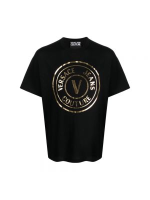 Koszulka bawełniana z nadrukiem Versace Jeans Couture czarna