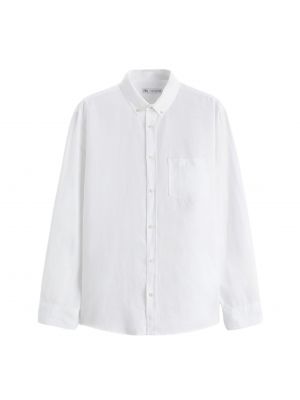 Хлопковая льняная длинная рубашка Zara белая