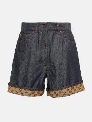 Pantaloni scurți din denim cu talie înaltă Gucci albastru