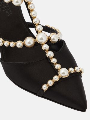 Pantofi cu toc cu perle din satin Giambattista Valli negru