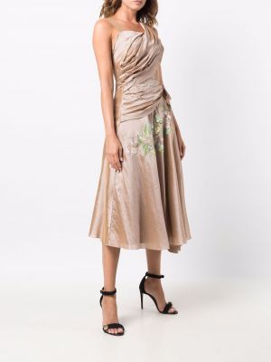Drapované květinové šaty Christian Dior béžové