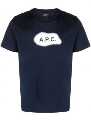 Bavlněné tričko s potiskem A.p.c. modré
