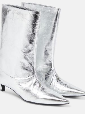 Ankle boots skórzane Jil Sander srebrne