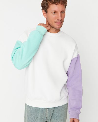 Oversize džemperis bez kapuces ar garām piedurknēm Trendyol balts