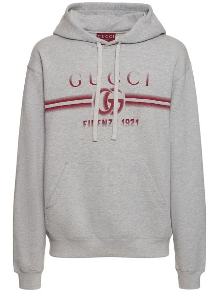 Pamučna hoodie s kapuljačom od jersey Gucci siva