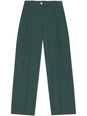 Плисирани прав панталон Ganni зелено
