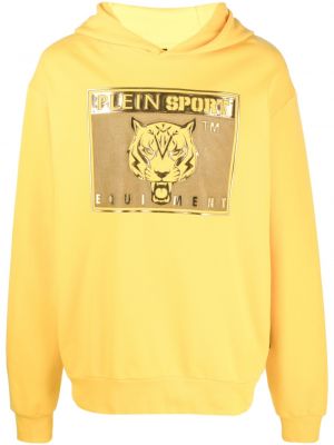 Raštuotas džemperis su gobtuvu Plein Sport geltona