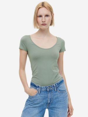 Приталенная футболка H&m зеленая