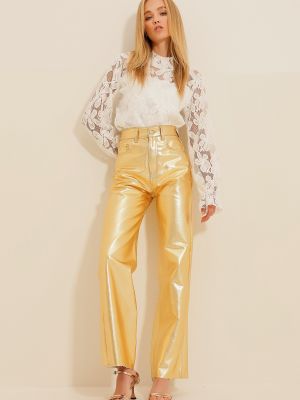 Spodnie pozłacane Trend Alaçatı Stili złote
