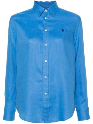 Lininis polo marškinėliai Polo Ralph Lauren mėlyna