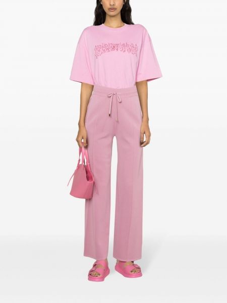 Pletené rovné kalhoty Pinko růžové