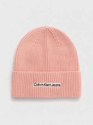 Dzianinowa czapka bawełniana Calvin Klein Jeans różowa