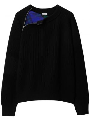 Vlnený sveter na zips Burberry čierna