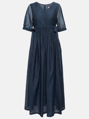 Jedwabna sukienka długa bawełniana S Max Mara niebieska