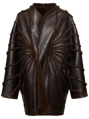 Manteau en cuir réversible Rick Owens marron