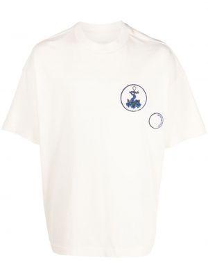 Памучна тениска бродирана Emporio Armani бяло