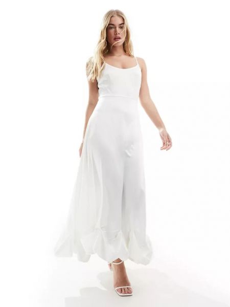 Атласное длинное платье с рюшами Vila белое