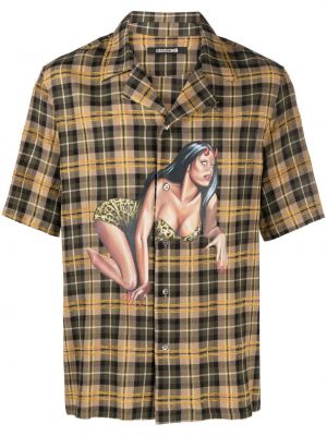 Kockovaná košeľa s potlačou Roberto Cavalli