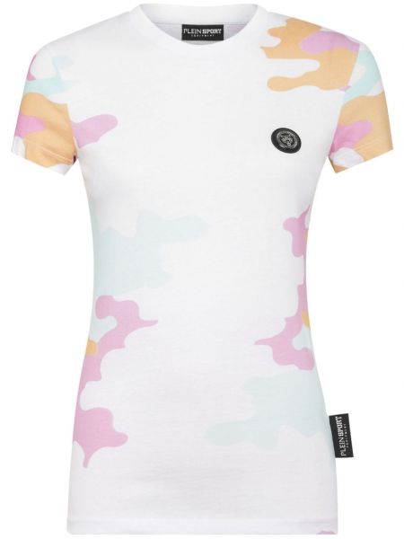 T-shirt de sport en coton à imprimé à imprimé camouflage Plein Sport blanc