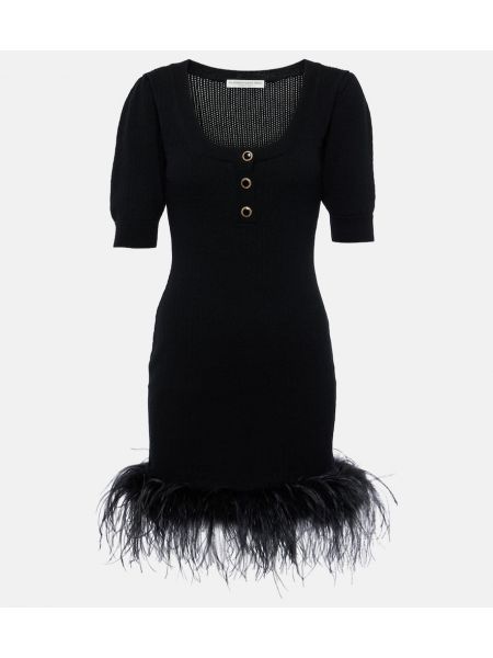 Mini vestido de lana con plumas de plumas Alessandra Rich negro