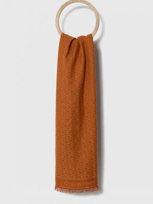 Вълнен шал с принт Calvin Klein оранжево