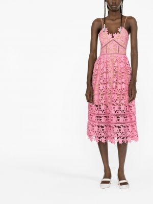 Krajkové midi šaty Self-portrait růžové