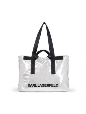 Geantă shopper din bumbac Karl Lagerfeld argintiu