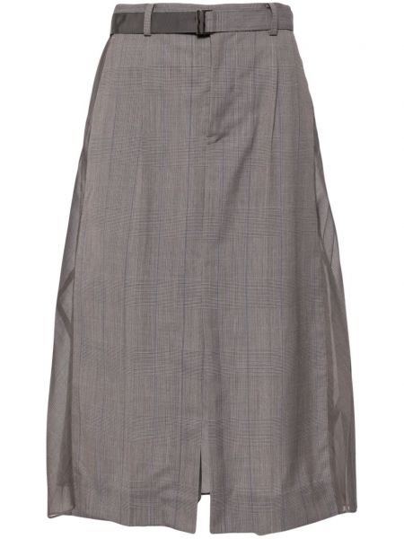 Kostkované midi sukně Sacai šedé