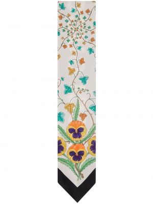 Копринен шал с панделка на цветя Gucci бяло