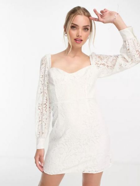 Кружевное платье мини с длинным рукавом French Connection белое