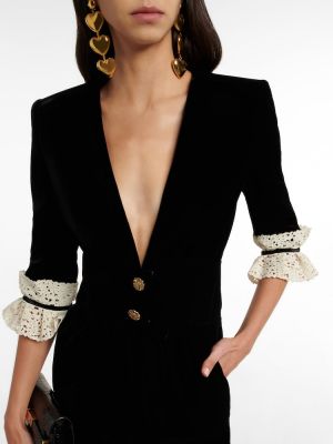 Кадифена миди рокля Saint Laurent черно