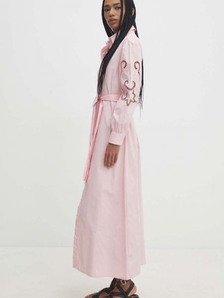Sukienka długa bawełniana Answear Lab różowa