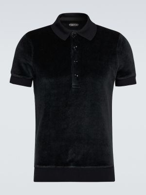 Велур поло тениска Tom Ford черно
