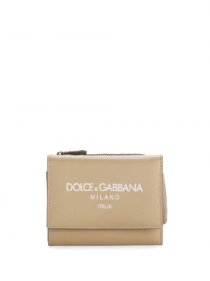 Kožni novčanik s printom Dolce & Gabbana bež