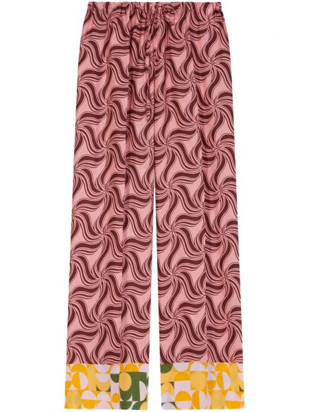 Kalhoty s lisovaným záhybem s potiskem Dries Van Noten růžové