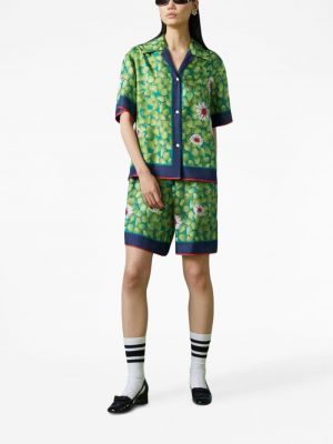 Geblümte seiden shorts mit print Gucci grün