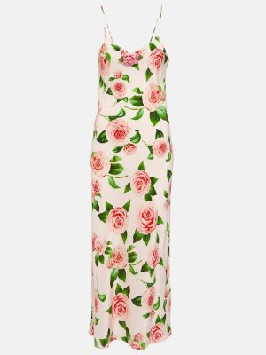 Květinové hedvábné dlouhé šaty Rodarte růžové