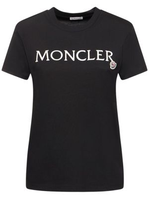 Haftowana koszulka bawełniana Moncler czarna
