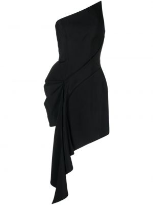Drapiruotas asimetriškas suknele kokteiline Mugler juoda