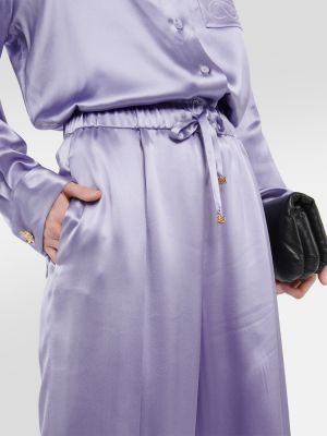 Копринени сатенени панталон с висока талия Loewe виолетово
