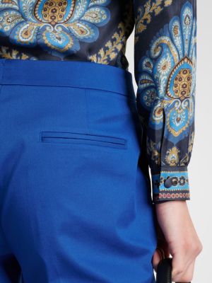 Proste spodnie z wysoką talią bawełniane Etro niebieskie