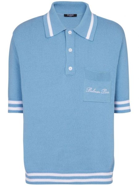 Strick poloshirt mit stickerei Balmain blau