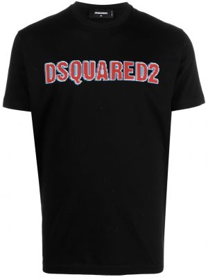 Raštuotas medvilninis marškinėliai Dsquared2 juoda