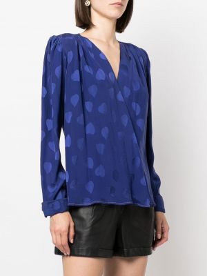 Jedwabna bluzka z dekoltem w serek w serca Yves Saint Laurent Pre-owned niebieska